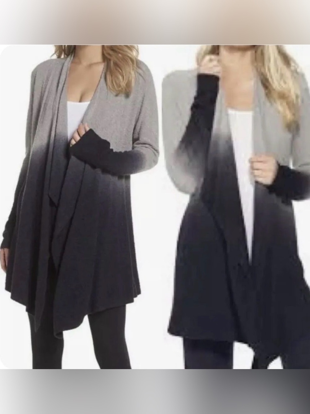 Barefoot Dreams Ombre Waterfall Cardigan Gray Black L/XL